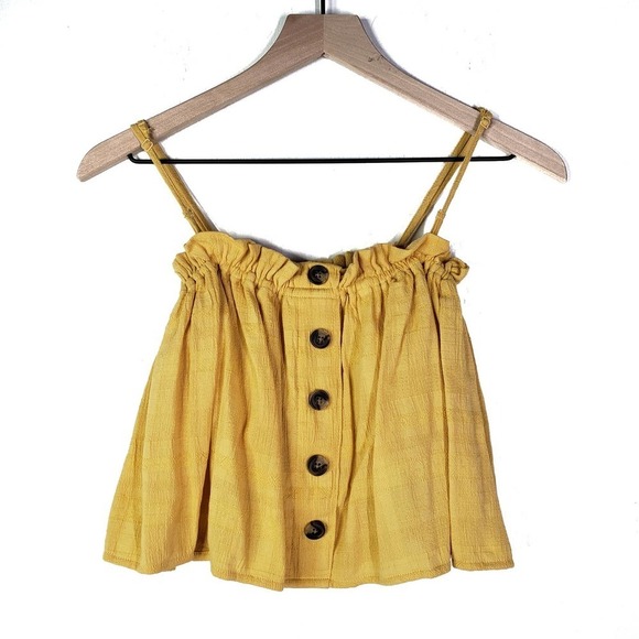 American Eagle Cropped Button Front Tank Top Peasant S Mustard Yellow - Picture 1 of 7